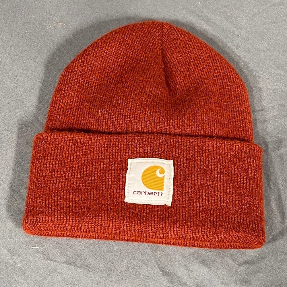 Carhartt Acrylic Watch Hat Beanie Burnt Orange Rust Knit Cuffed Cap A18